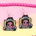 ARETES DE MDF DE PERSONAJES CUADRO PRINCESA SAPO CON DESTELLOS