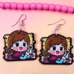 ARETES DE MDF PRINCESA CON MONO DE NIEVE KAWAII