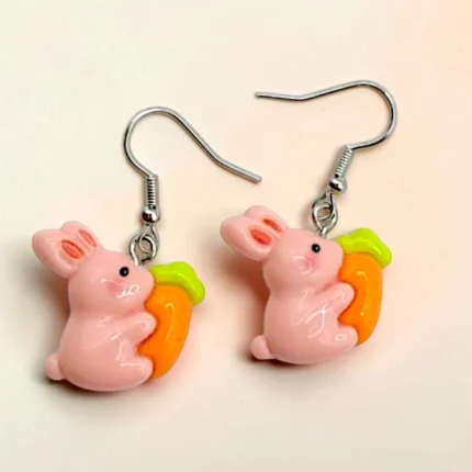 ARETES DE CONEJO ROSA Y ZANAHORIA