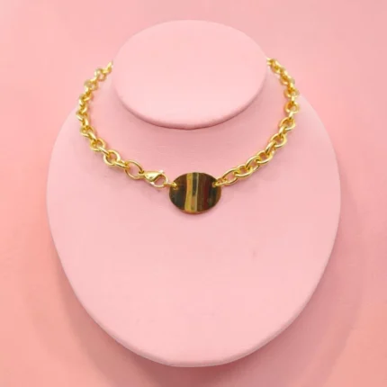 COLLAR DE ACERO INOXIDABLE CADENA CON CIRCULO DORADO