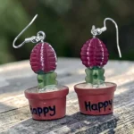 aretes de maceta cactus flor roja