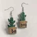 aretes con diseño cactus en maceta