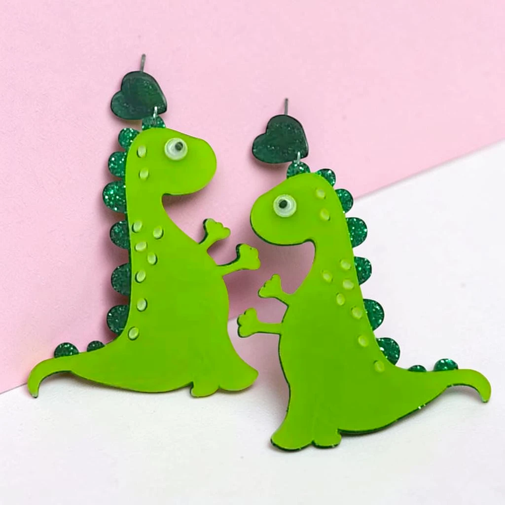 image-0 aretes con diseño dinosaurio verde caricatura - Image 1