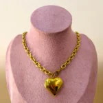 collar acero inoxidable corazón dorado cadena larga