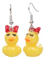 Aretes Pendientes Pato Con Moño Pestañas Bisuteria