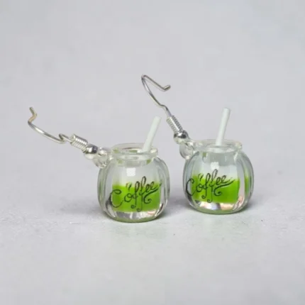 aretes de diseño de taza verde coffe