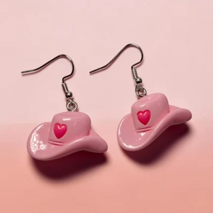 aretes de sombrero rosa
