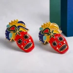 aretes de Halloween calavera colorida roja