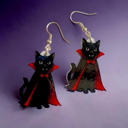 ARETES DE HALLOWEEN GATO VAMPIRO
