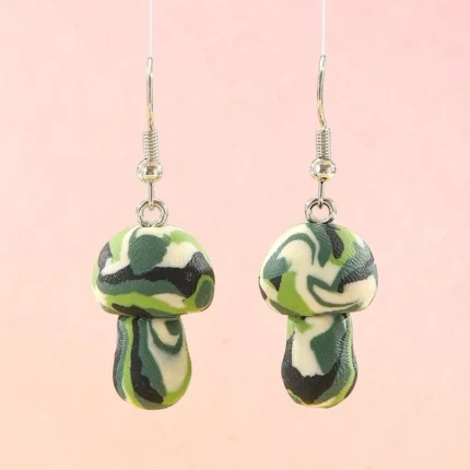 aretes de hongo verde de colores