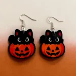 aretes de halloween gato en calabaza MDF