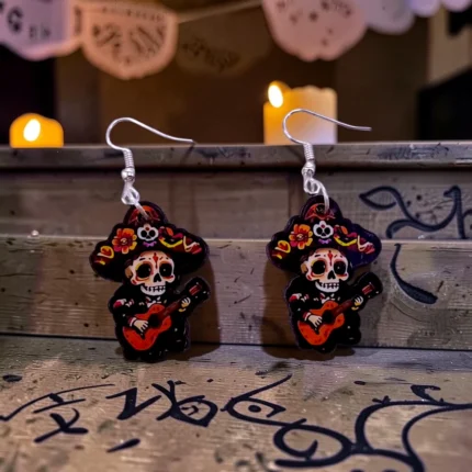 ARETES DÍA DE MUERTOS CALAVERA GUITARRA
