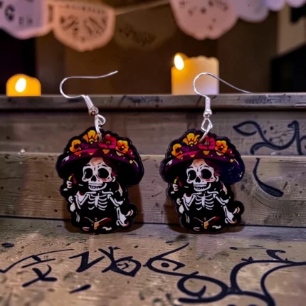 ARETES DÍA DE MUERTOS CATRINA SOMBRERO