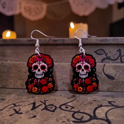 ARETES DÍA DE MUERTOS CATRINA FLORES CEMPASÚCHIL