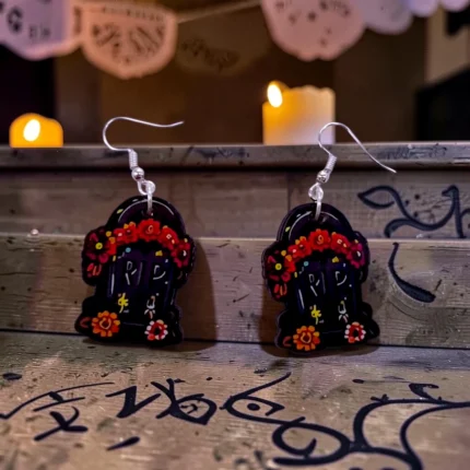 ARETES DÍA DE MUERTOS LÁPIDA OSCURA