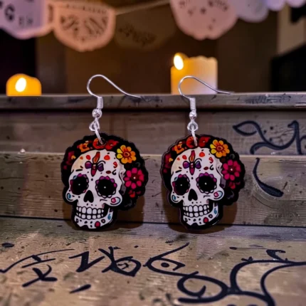 ARETES DÍA DE MUERTOS CATRINA FLORES CABEZA
