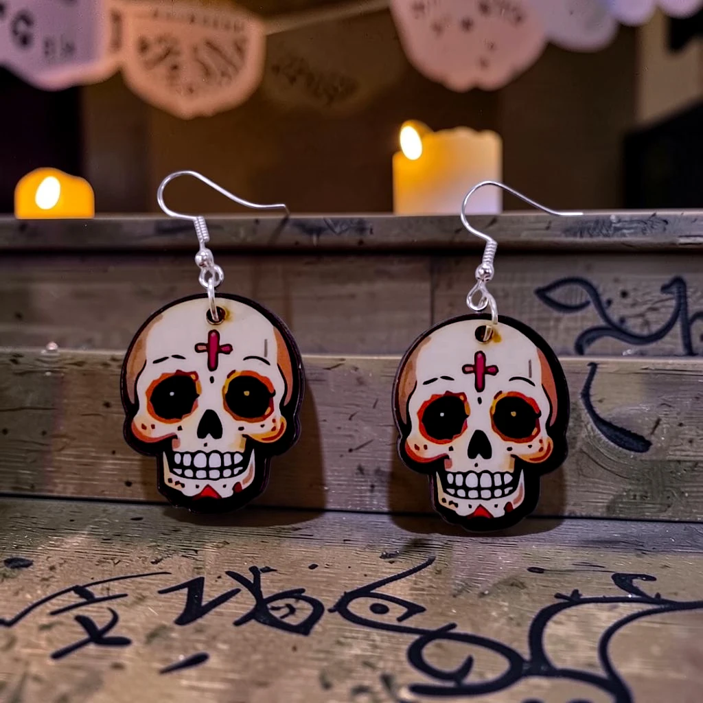 WhatsApp Image 2026-10-09 at 9.48.39 PM (4) ARETES DÍA DE MUERTOS CALAVERA CRUZ - Imagen 1