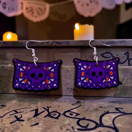 ARETES DÍA DE MUERTOS PAPEL PICADO MORADO