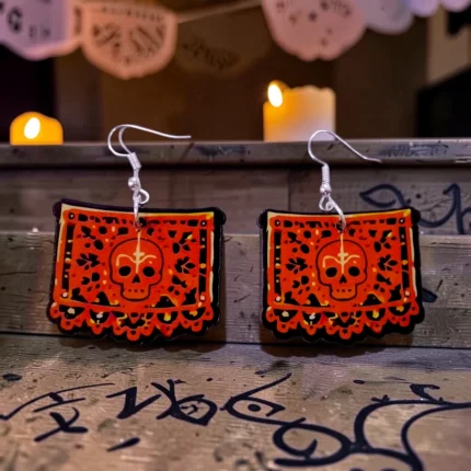 ARETES DÍA DE MUERTOS PAPEL PICADO NARANJA