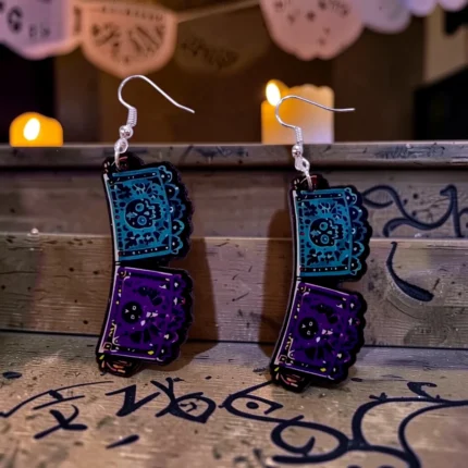 ARETES DÍA DE MUERTOS PAPEL PICADO DOBLE