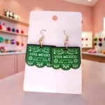 ARETES DE DISEÑO VIVA MEXICO VERDE PAPEL PICADO MDF