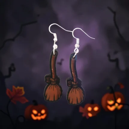 aretes de halloween escoba mdf