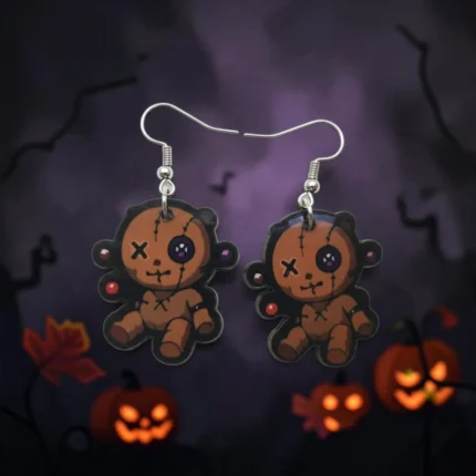 aretes de halloween muñeco vudú mdf