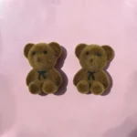 ARETES OSO CAFÉ AFELPADO CON MOÑO