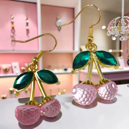 ARETES DE  CEREZAS ROSAS