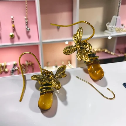 ARETES DE ABEJAS PIEDRA AMARILLA