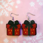 ARETES DE NAVIDAD REGALO ROJO MOÑO VERDE